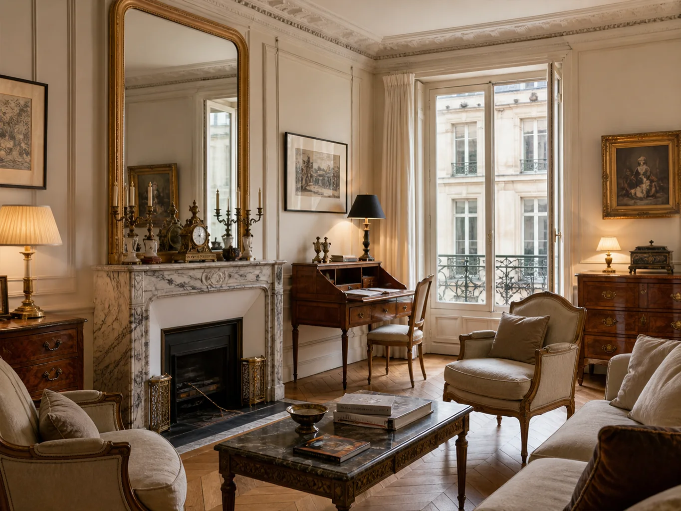 Interieur-appartement-paris-rive-gauche Salon dans le 16e avec antiquités